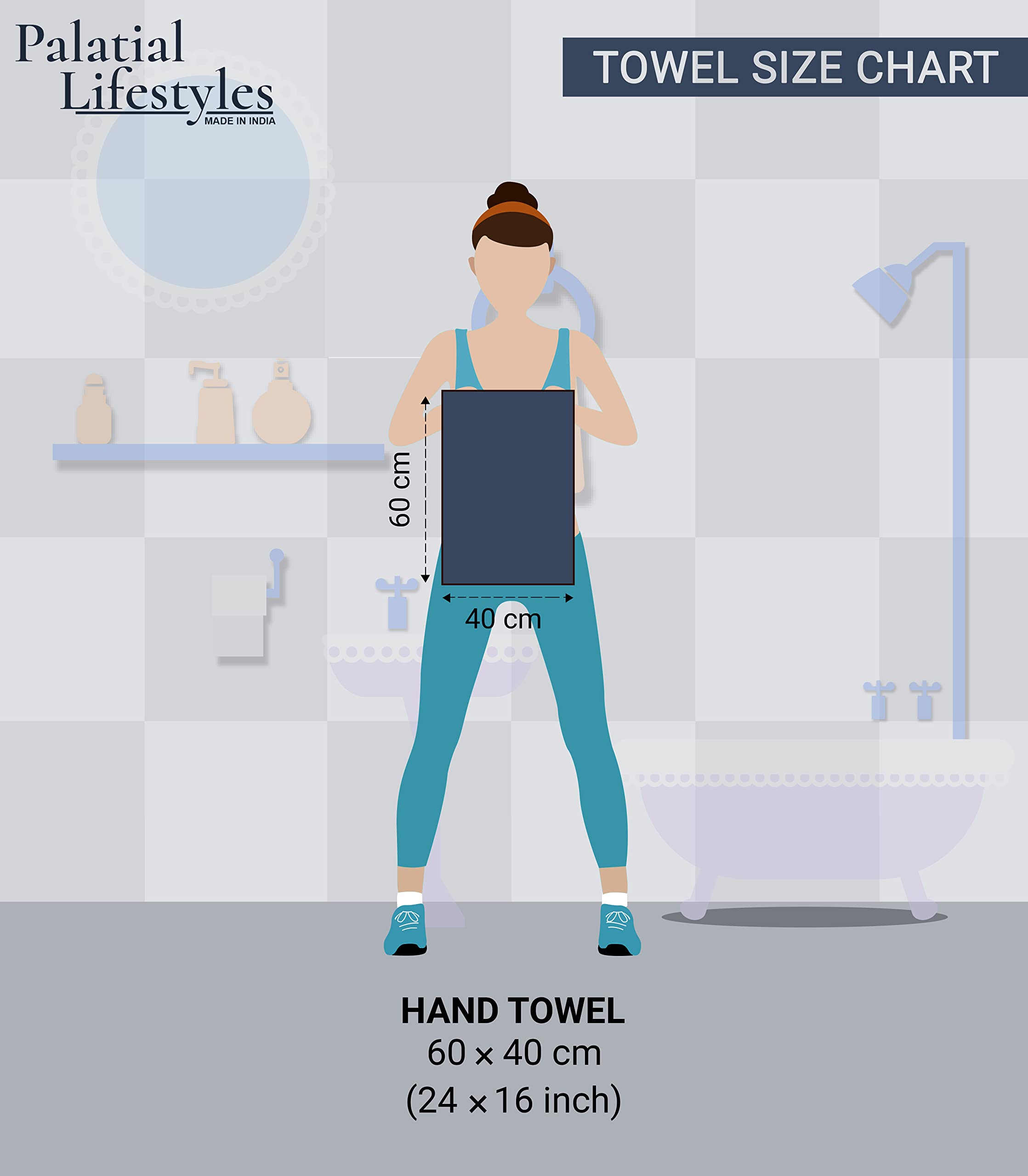 Palatial Lifestyles 500 GSM Hand Towel Set of 4. Combed 100% Cotton Hand Towel, Ultra-Soft & Highly Absorbent Hand Towel for Was